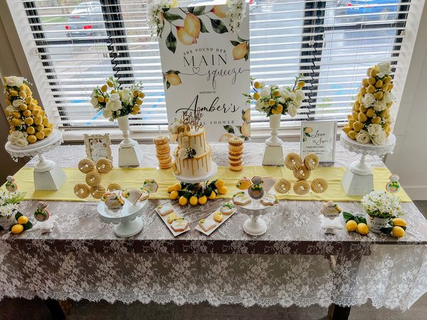 Lemon themed bridal shower dessert table